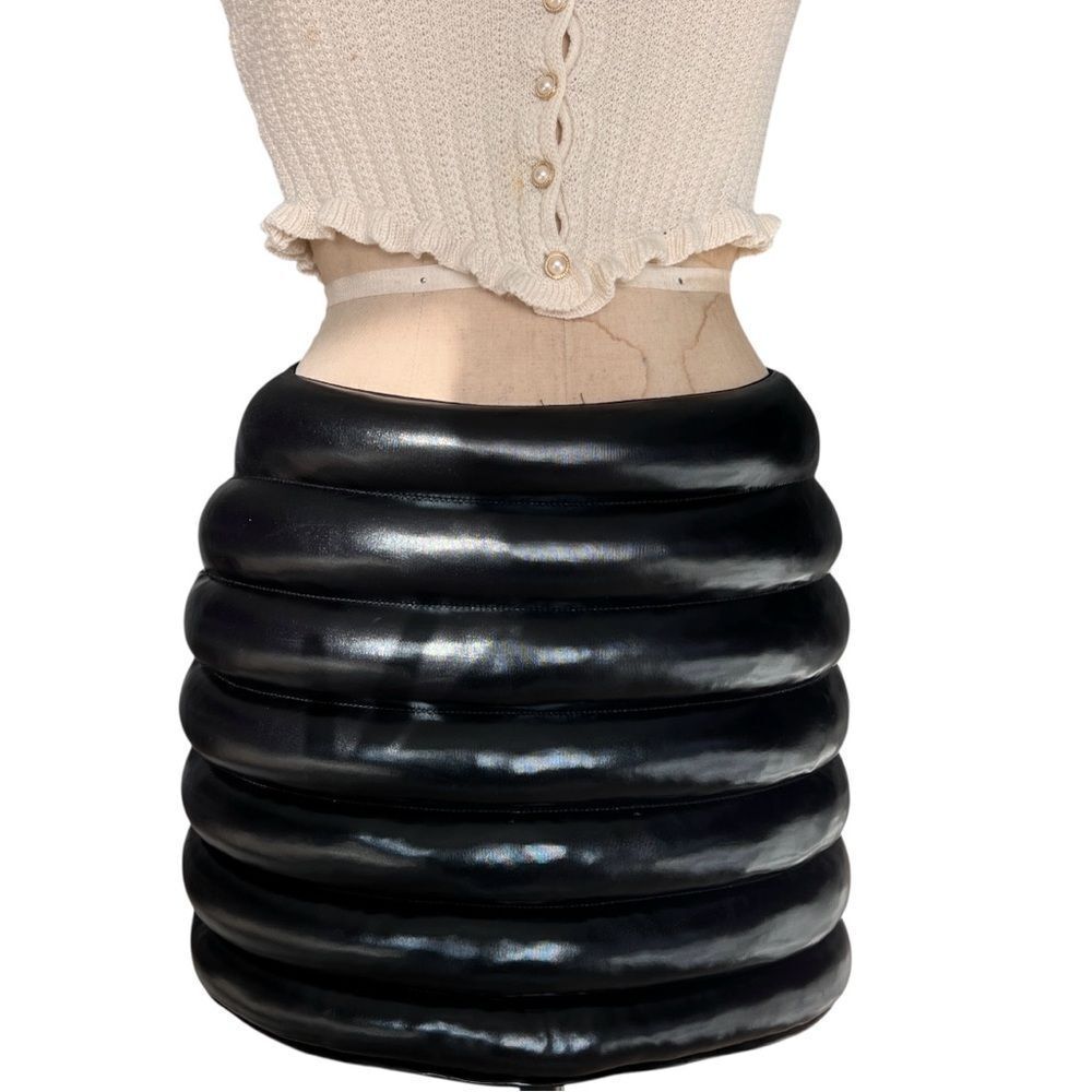 Black Padded Faux Leather Mini Skirt with Back Zipper Size S